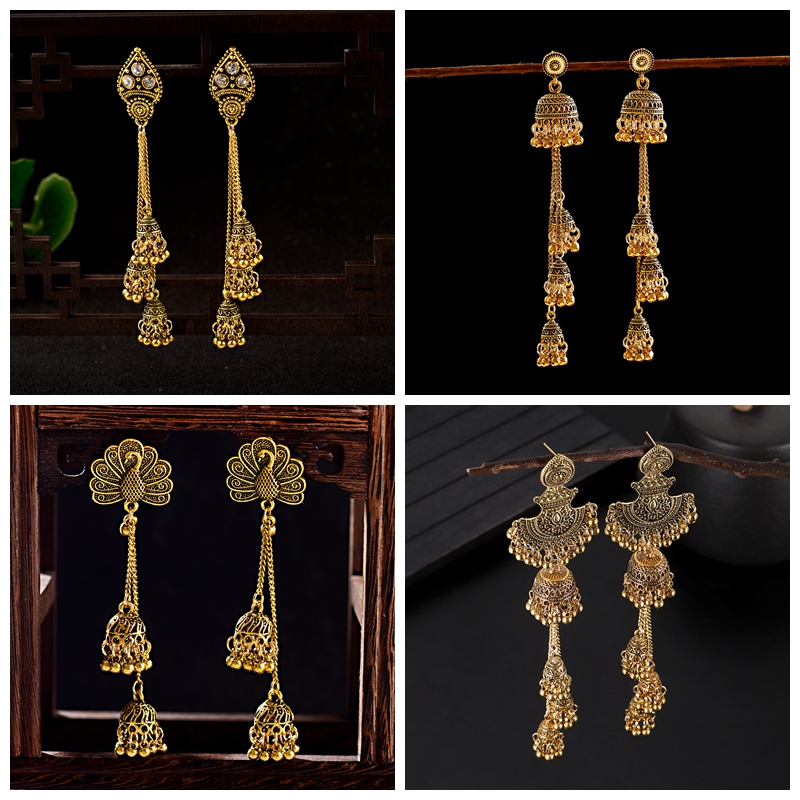 Indian Wedding Supply - Nouvelles boucles d'oreilles Jhumka à pampilles