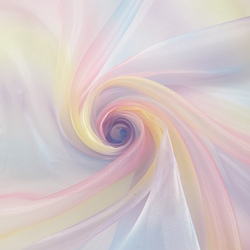Wedding Backdrop Curtain - Tissu Organza Dégradé Arc-en-ciel, Voile Transparent