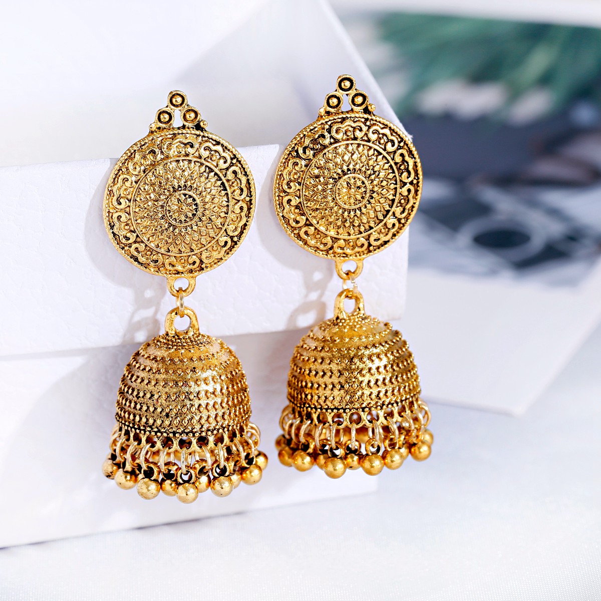 Indian Wedding Supply - Jhumka-Boucles d'Oreilles Pendantes en Or pour